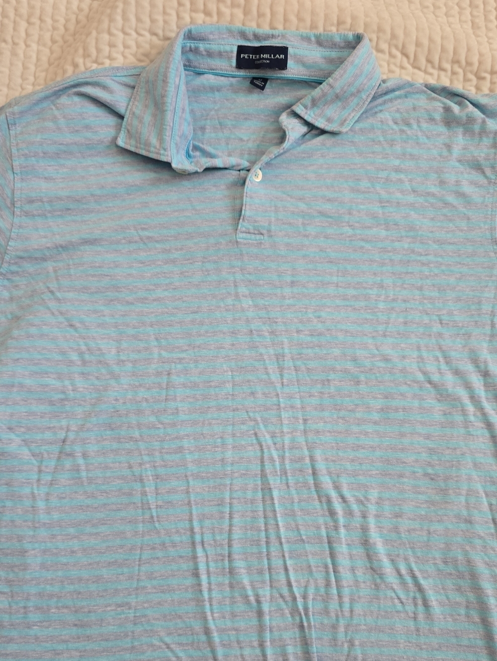 Peter Millar Aqua and Light Blue Thin-Striped Polo
